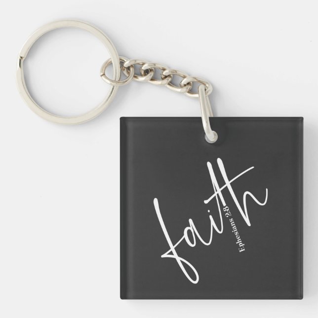 Simple Black Faith Bible Verse Calligraphy Text Keychain (Front)