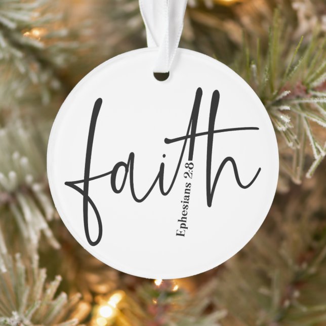 Simple Black Faith Bible Verse Calligraphy Text  Ornament (Tree)