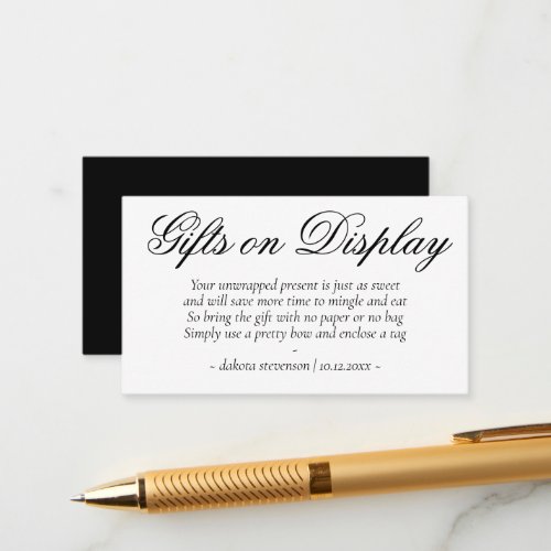 Simple Black Fancy Script  Gifts Display Poem Enclosure Card