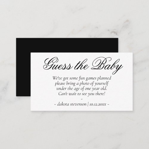 Simple Black Fancy Script  Guess the Baby Shower Enclosure Card