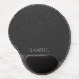 Simple Black Faux Leather Look Monogram Gel Mouse Pad