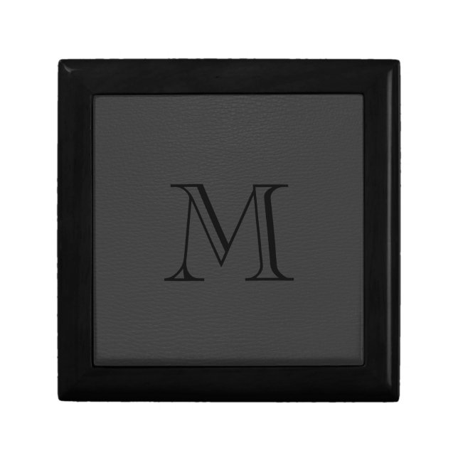 Simple Black Faux Leather Look Monogram Gift Box (Front)