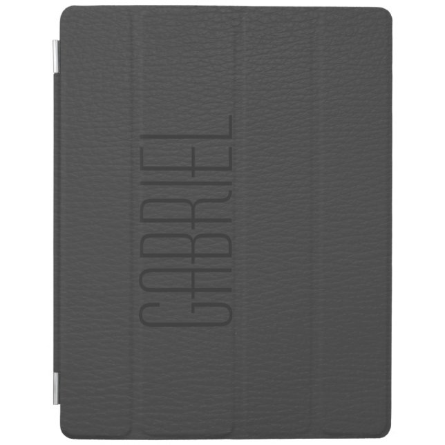 Simple Black Faux Leather Look Monogram iPad Smart Cover (Front)