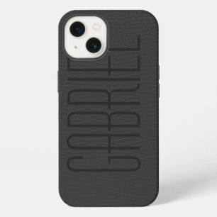 Simple Black Faux Leather Look Monogram iPhone 13 Case