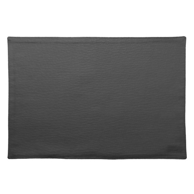 Simple Black Faux Leather Look Monogram Placemat (Front)