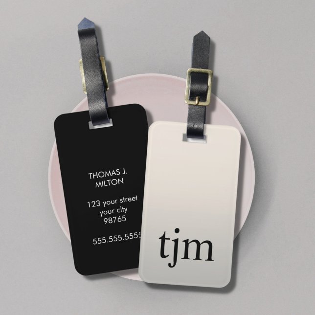 Simple Black Faux Silver Monogram   Luggage Tag (Creator Uploaded)
