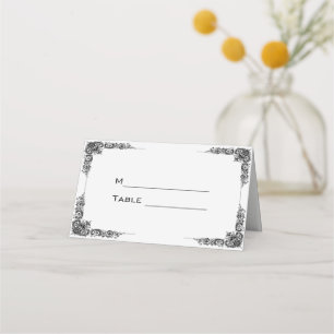 Simple Black Floral border Place Card