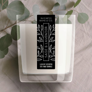 Simple Black Floral Candle Jar Thin Vertical Label