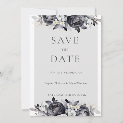 Simple Black Floral Digital Save the Date Card