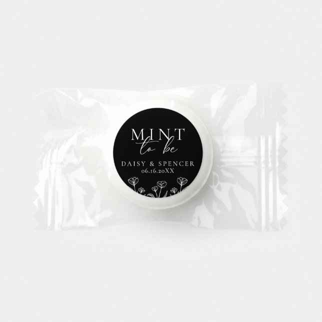 Simple Black Floral Outline Mint To Be Wedding Life Saver® Mints (Front)