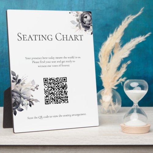 Simple Black Floral Seating Chart Sign Plaque