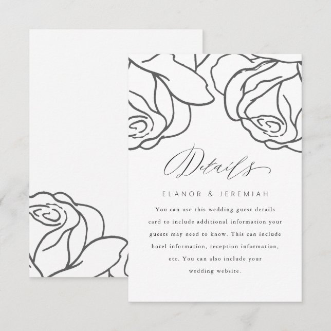 Simple Black Floral Wedding Guest Detail (Front/Back)