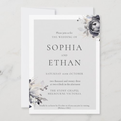 Simple Black Floral Wedding Invitation