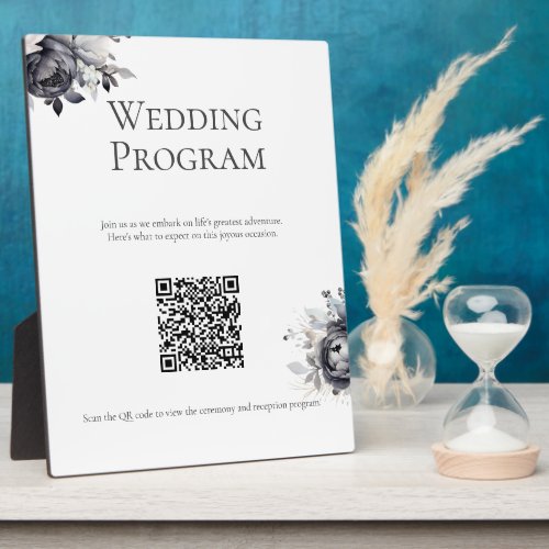 Simple Black Floral Wedding Program Sign Plaque
