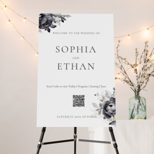 Simple Black Floral Welcome Sign QR Code