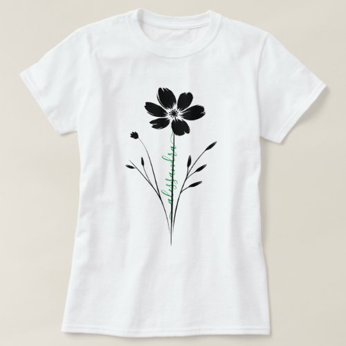 Simple Black Flower _ Minimalistic Floral Design   T_Shirt