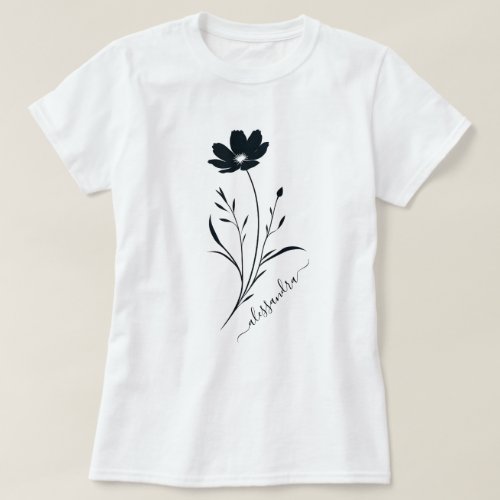 Simple Black Flower _ Minimalistic Floral Design   T_Shirt