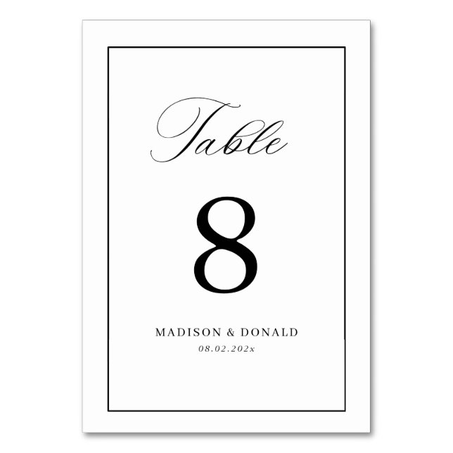 Simple black frame calligraphy table number (Front)