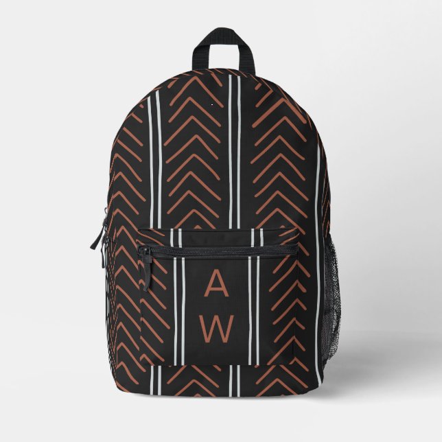 Simple Black Geometric Arrows Monogram Initials Printed Backpack (Front)