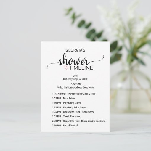 Simple Black Girls Baby Shower Order of Events Postcard Zazzle