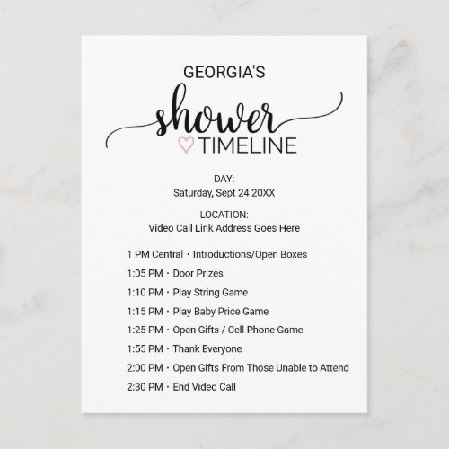 Simple Black Girls Baby Shower Order of Events Postcard