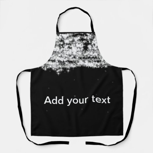 Simple black glitter sparkle stars add your text c apron
