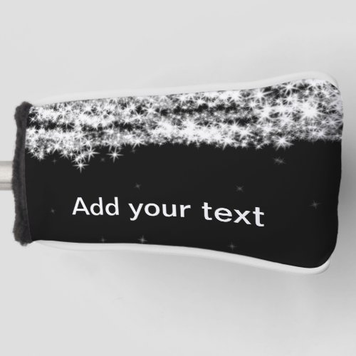 Simple black glitter sparkle stars add your text c golf head cover