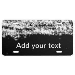 Simple black glitter sparkle stars add your text c license plate