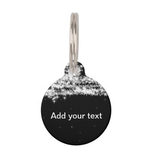 Simple black glitter sparkle stars add your text c pet ID tag