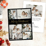 Simple Black Gold 5 Photo Collage Christmas Holiday Card<br><div class="desc">Simple, Elegant Calligraphy Black and Gold 5 Photo Collage Merry Christmas Script Holiday Card. This festive, minimalist, whimsical five (5) photo holiday greeting card template features a pretty grid photo collage and says „Merry Christmas”! The „Merry Christmas” greeting text is written in a beautiful hand lettered swirly swash-tail font type...</div>