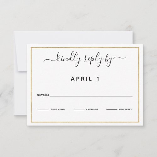 Simple Black Gold Border WeddingReception RSVP