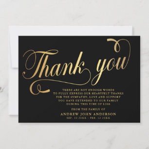 Simple Black & Gold Calligraphy Funeral Thank You Card