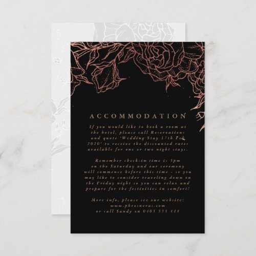 Simple Black Gold Copper Elegant Floral Wedding Enclosure Card