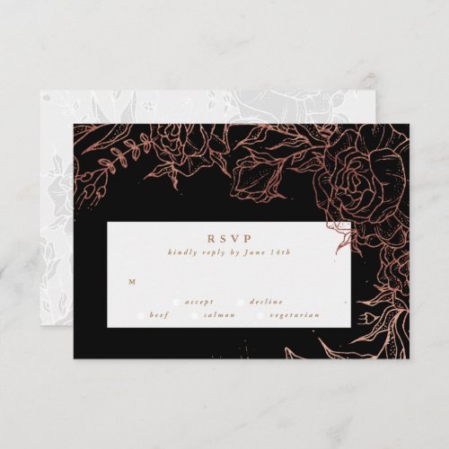 Simple Black Gold Copper Elegant Floral Wedding RSVP Card