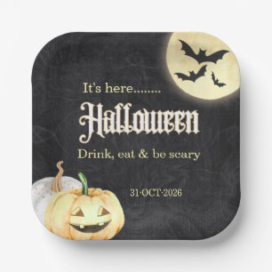 Simple Black Gold Corporate Halloween Party Paper Plates