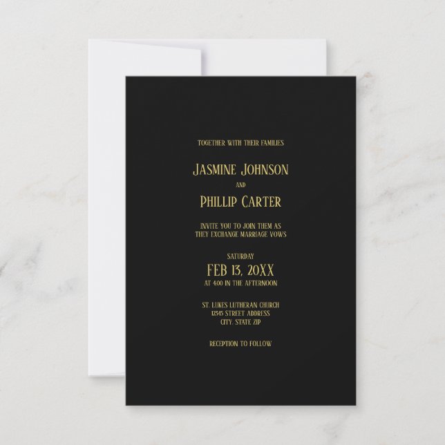 Simple Black&Gold Design - 3x5 Wedding Invitation (Front)