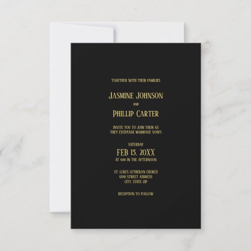 Simple BlackGold Design _ 3x5 Wedding Invitation