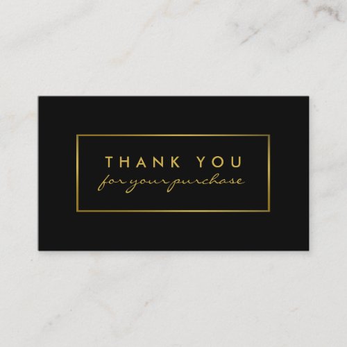 Simple Black  Gold Foil Effect Thank You Business Card