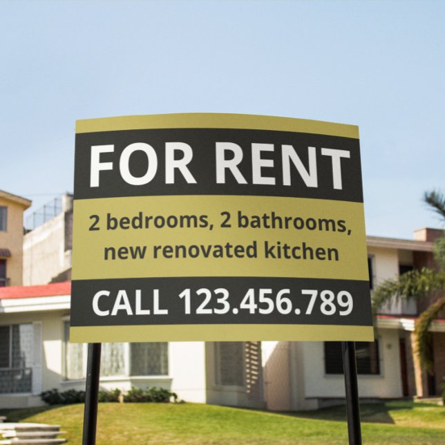 SIMPLE BLACK GOLD FOR RENT REAL ESTATE SIGNAGE  (chrome gold realtor for rent yard sign)