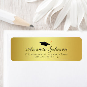 Simple Black Gold Graduate Cap Graduation Label