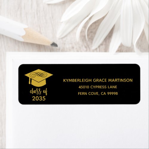 Simple Black Gold Graduation Cap Return Address Label