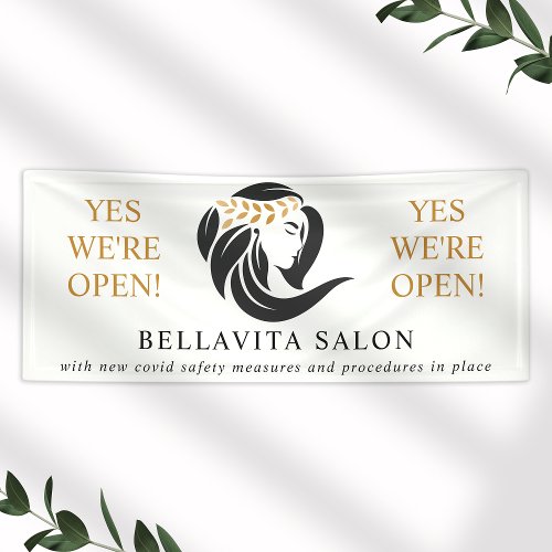 Simple Black Gold Hair Salon Logo Business Banner