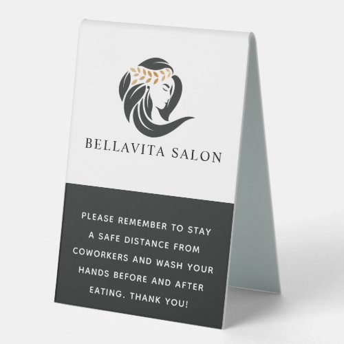 Simple Black Gold Hair Salon Logo Covid Break Room Table Tent Sign