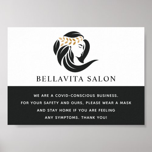 Simple Black Gold Hair Salon Logo Covid Safety Poster