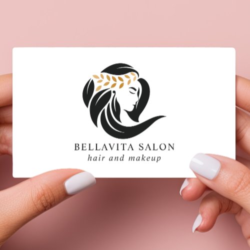 Simple Black Gold Hair Salon Logo Hair Stylist Business Card