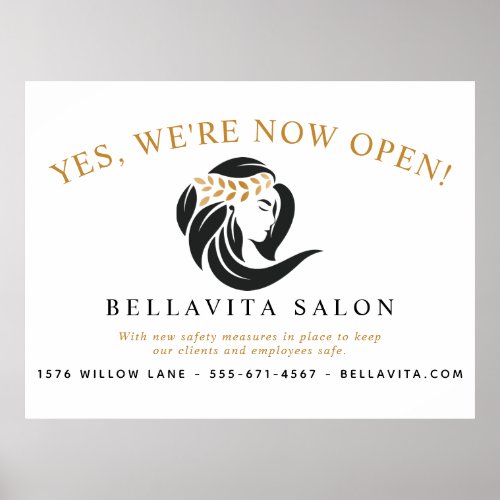 Simple Black Gold Hair Salon Logo Now Open Poster