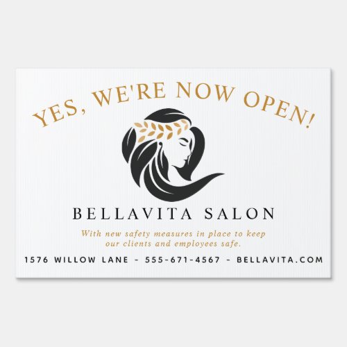 Simple Black Gold Hair Salon Logo We'Re Now Open Sign