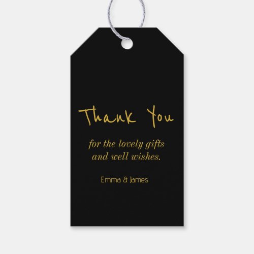 Simple Black  Gold Handwriting Thank You  Gift Tags