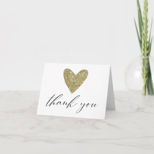 Simple black gold heart elegant script thank you card