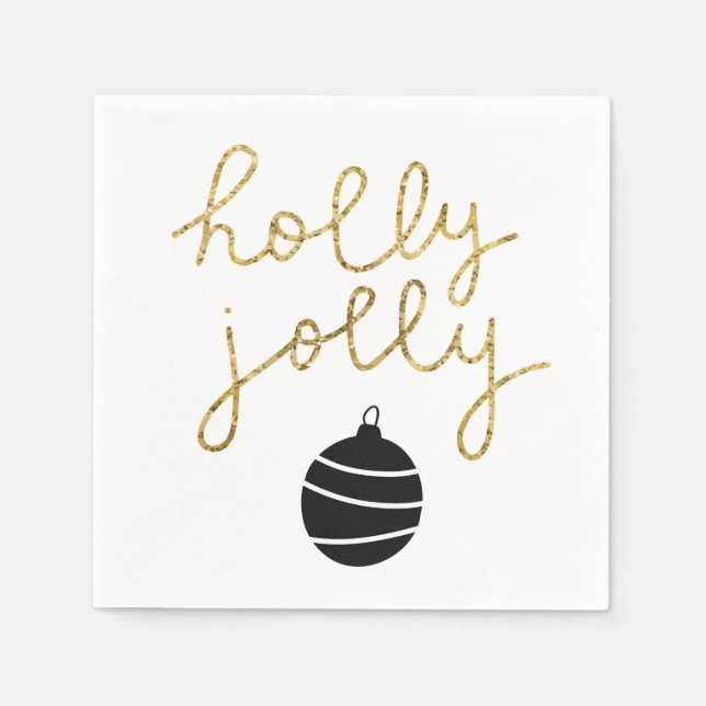Simple black gold holly jolly Christmas ornament  Napkins (Front)